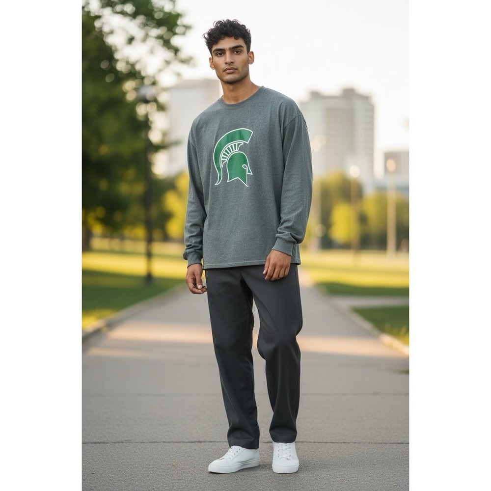 Gildan Michigan State Spartans Long Sleeve Tee Shirt XL Gray NCAA T-Shirt